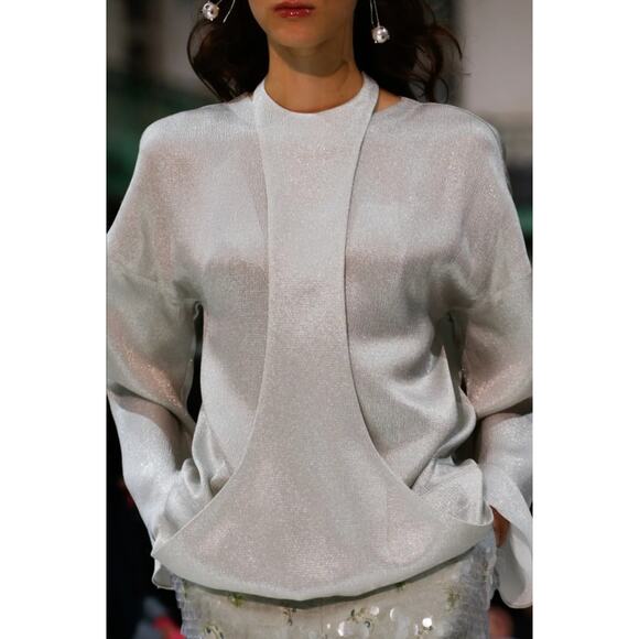 NWT VALENTINO TOP 6 LONG SLEEVED HAMMERED METALLIC SILVER BLOUSE HARNESS RUNWAY - Picture 1 of 14